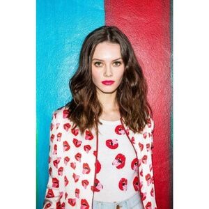 Alice + Olivia x Donald Robertson Lonnie Lips Silk Bomber Jacket size M